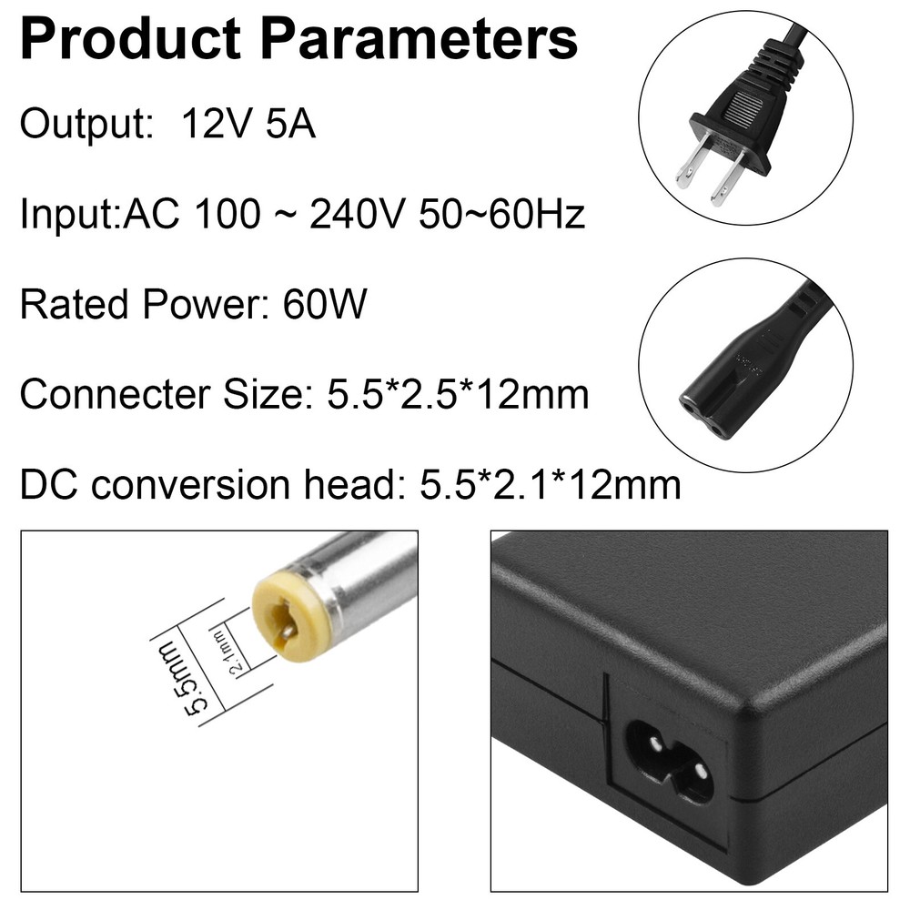 DVR 8 Split Power Cable +DC 12V 5A Power Supply Adapter for CCTV Security Camera