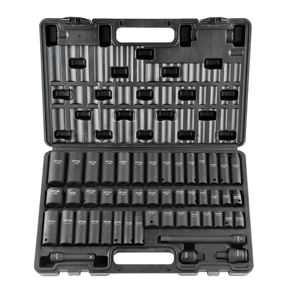 3/8" Drive Impact Socket Set, 48 Piece Socket Set SAE （5/16" -3/4"） & Metric （8-