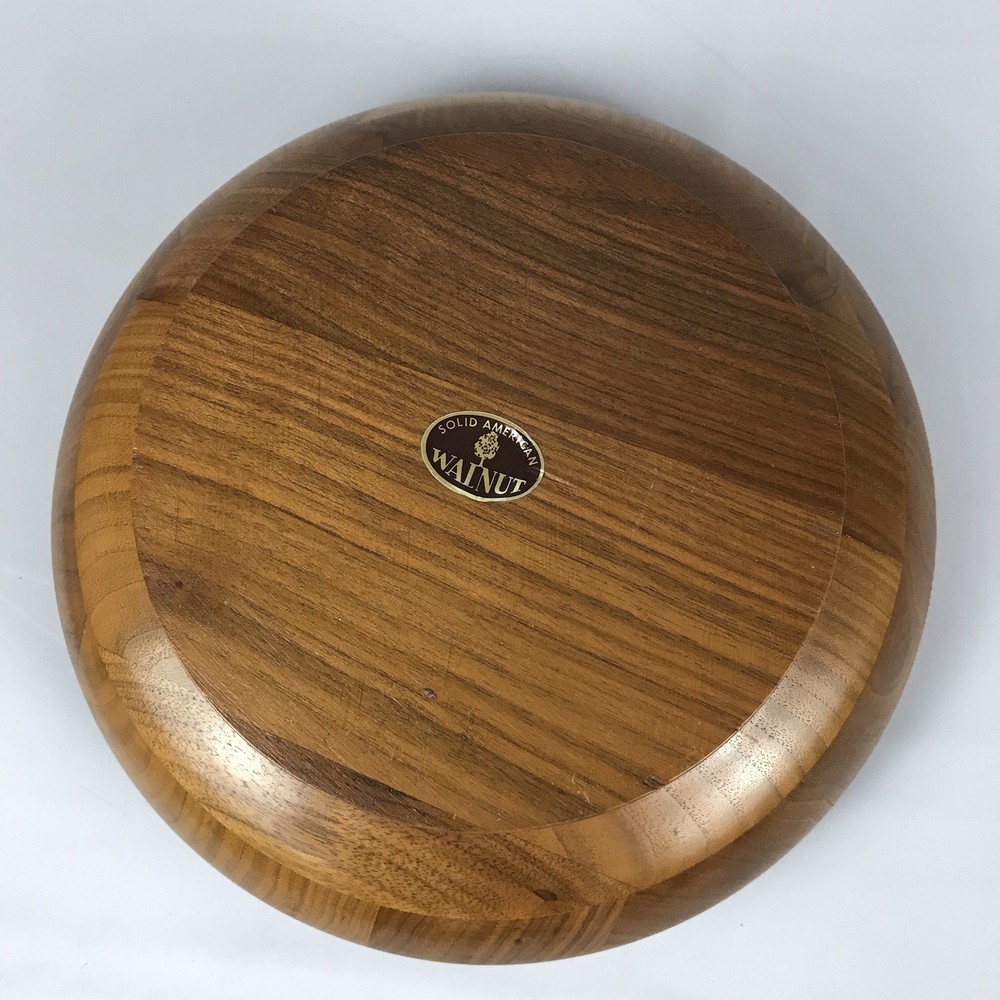 Vintage Solid American Walnut Wood Nut Serving Bowl Dish w/ Tools Cracker Picks