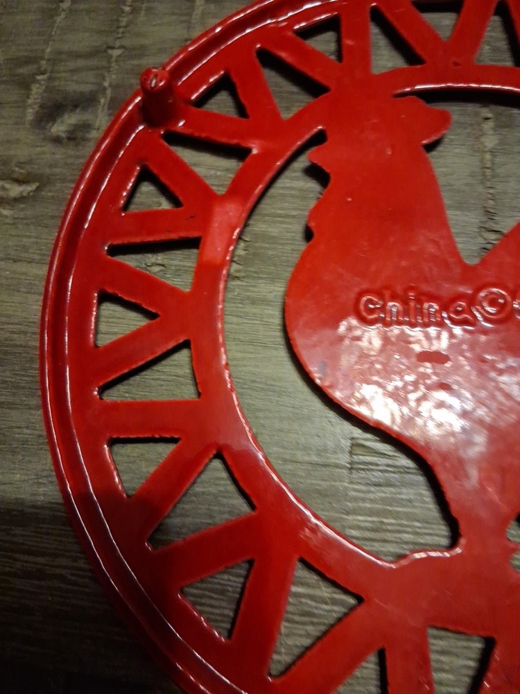Red Rooster Trivet Cast Iron Enameled Wall Hang