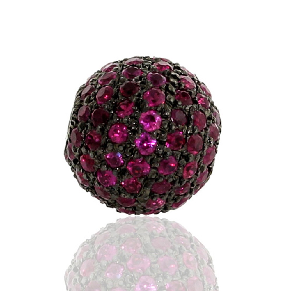 Sterling Silver Ruby Ball Bead Finding Pave Round Spacer For Jewelry