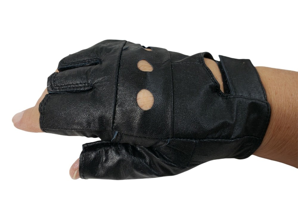 Bikers Black Leather Cycle Gloves Fingerless Size Medium Womens
