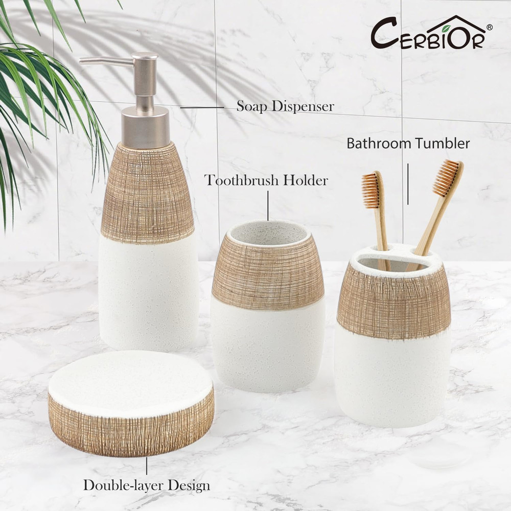 Bathroom Accessories Set,4 Pcs Ceramic Bathroom Decor Accessory,Includes Toothbr