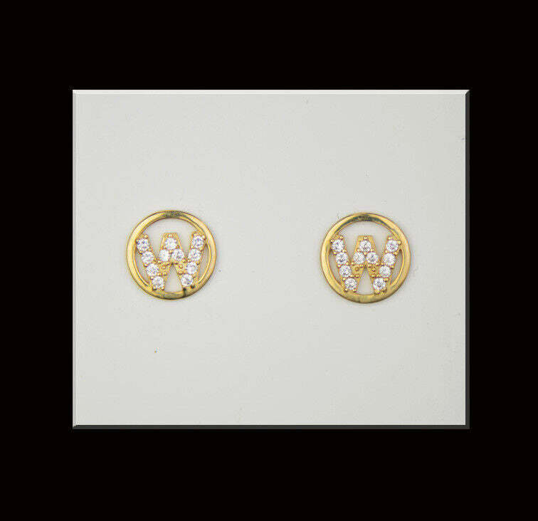 14k Yellow or White Gold Round Initial Letters CZ Stud Earrings