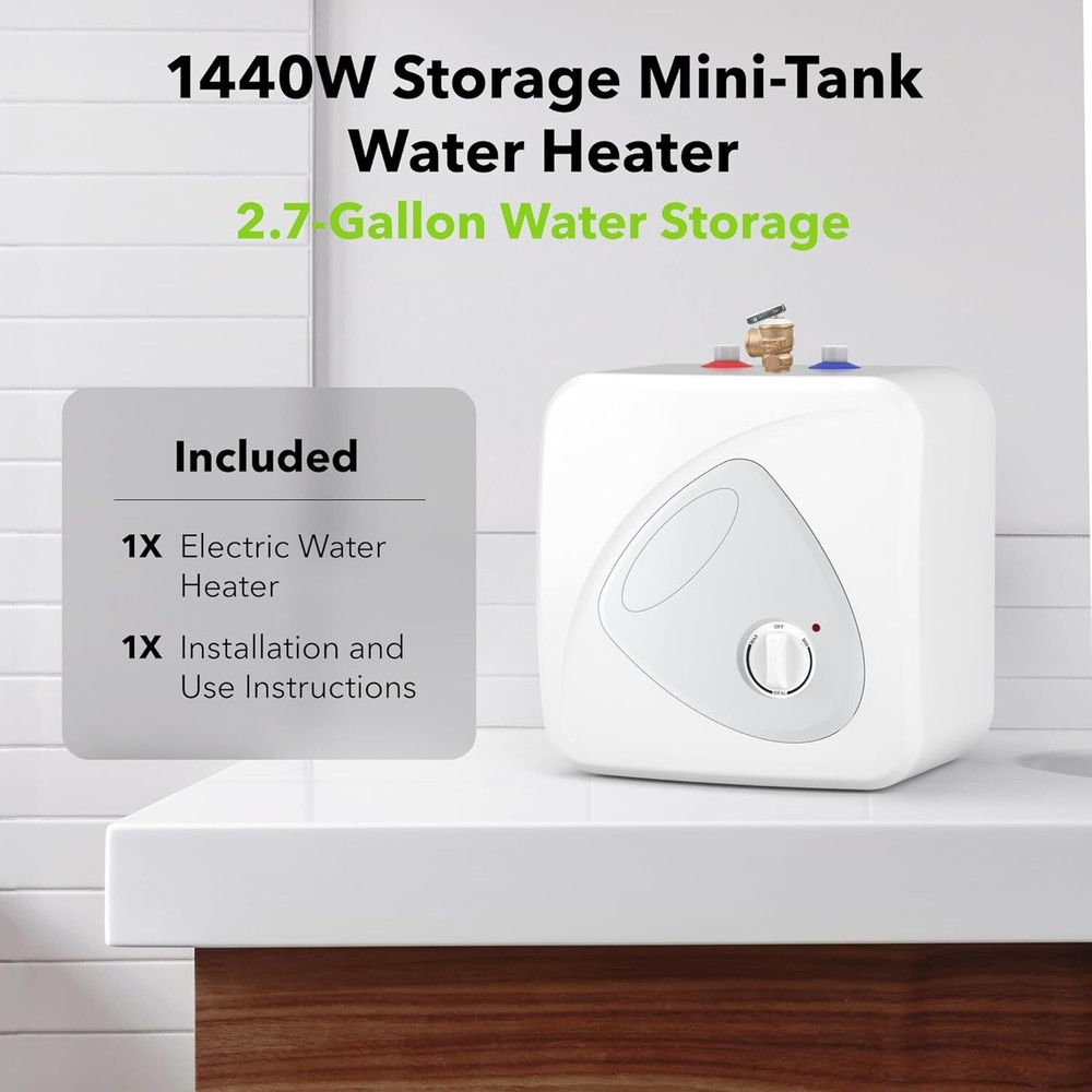 BN-LINK 2.7 Gallon Mini-Tank Water Heater, Under Sink Water Heater 20V 1440W