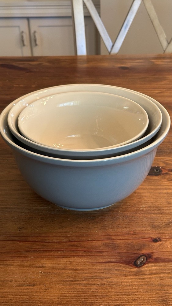 Ceramic Nesting Mixing Bowl Set 3 Blue And White Heavy Unbranded 10” Diameter