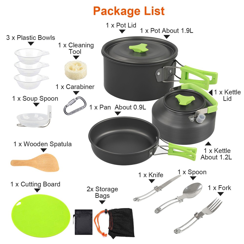 Camping Cookware Mess Kit, Backpacking Cookware Set, Camping Pots & Stove