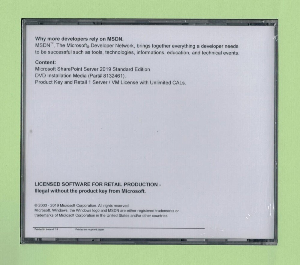 SharePoint Server 2019 Standard Edition 64 Bit with Unlimited User CALs.