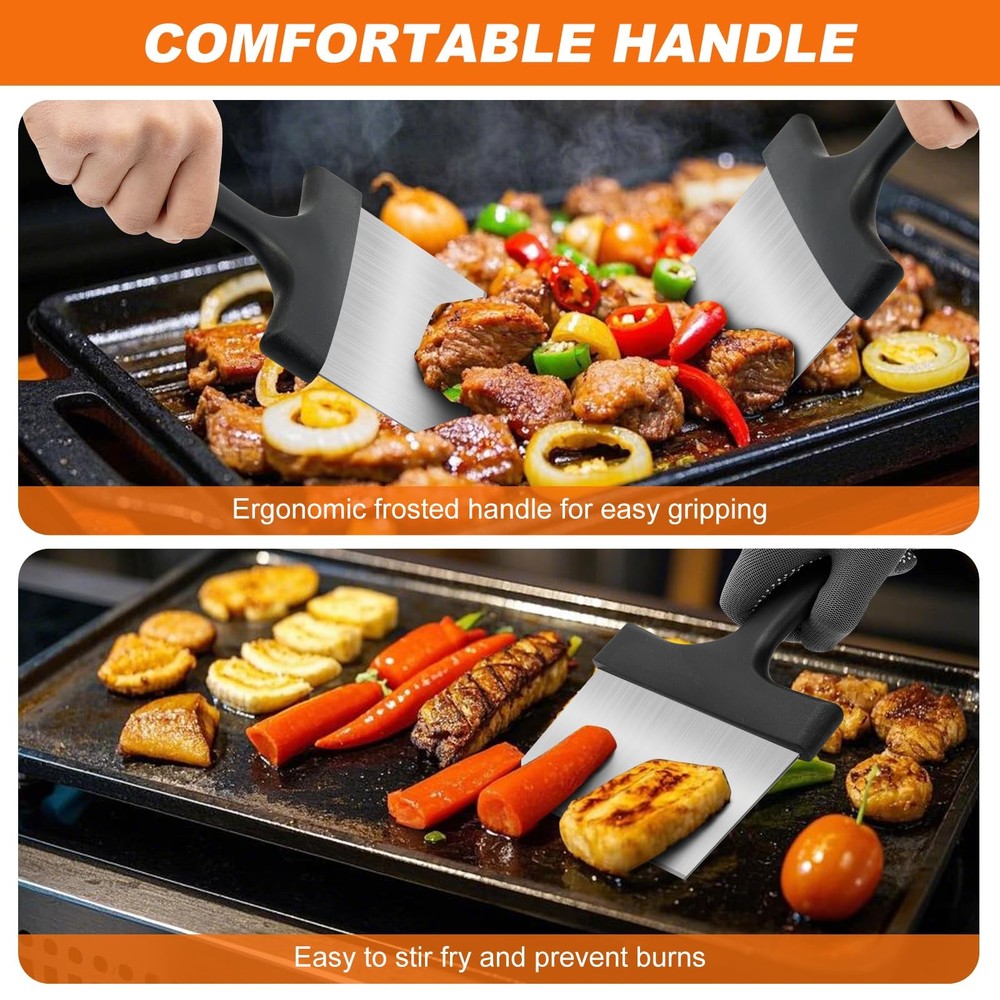 Griddle Scraper, Stainless Steel Flat Top Grill Scraper 5" Handle Unique Design