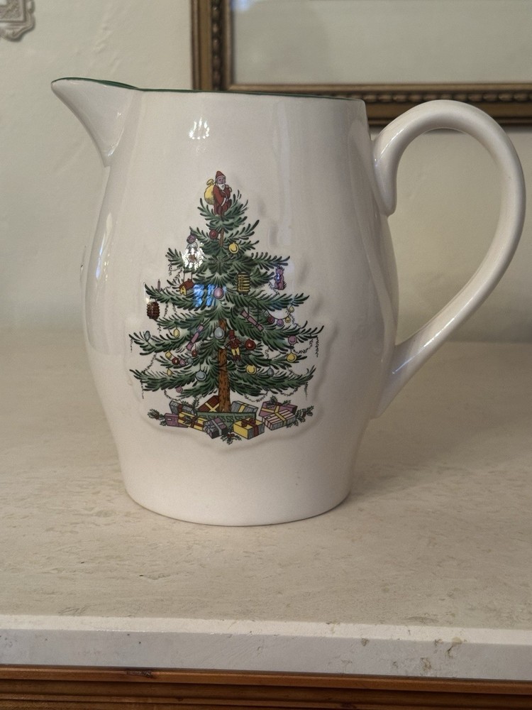 RARE Spode Christmas Tree 1938 Series Ceramic Pitcher Water  Green Interior