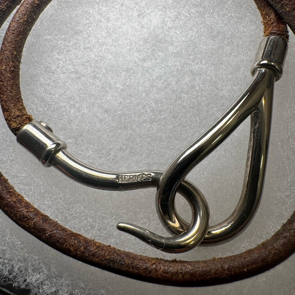 Hermes Brown Leather Bracelet with Silver Clasp