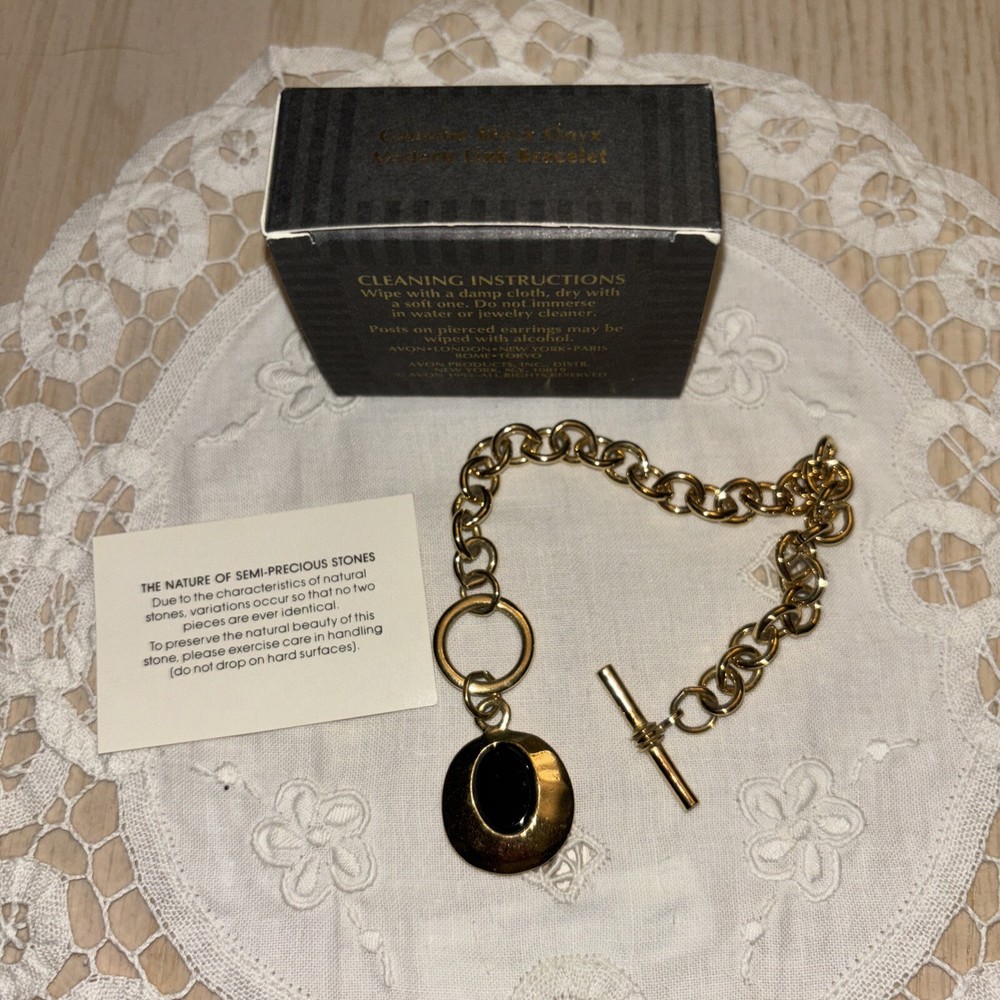 Avon Genuine Black Onyx Modern Link Bracelet