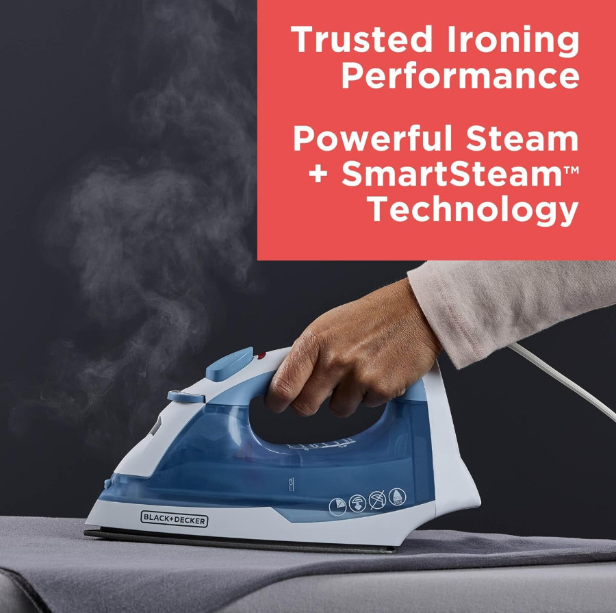 BLACK+DECKER Easy Steam Compact Iron for Clothes, Automatic Shutoff, Anti-Drip..