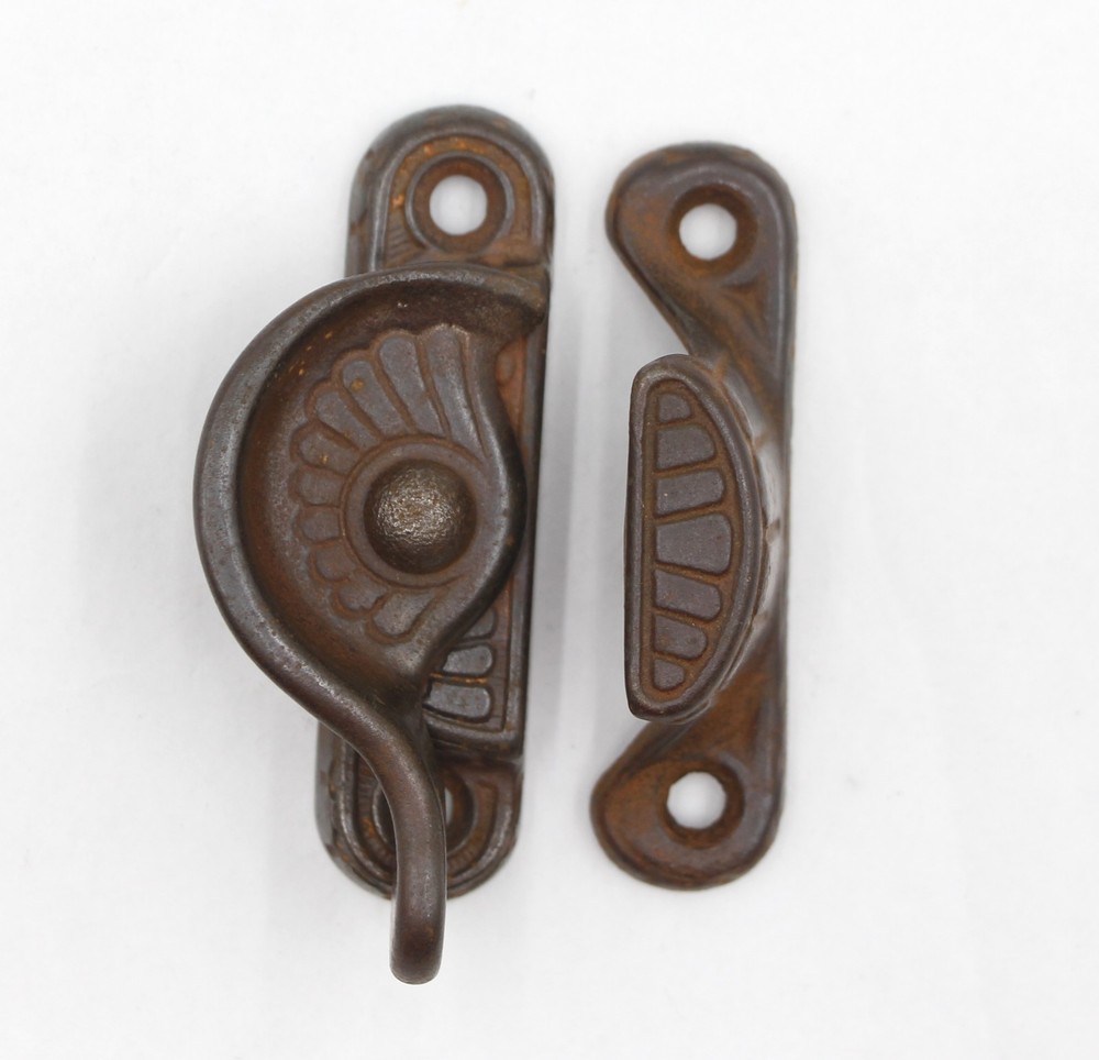 Antique Victorian Clam Shell Black Cast Iron Window Lock