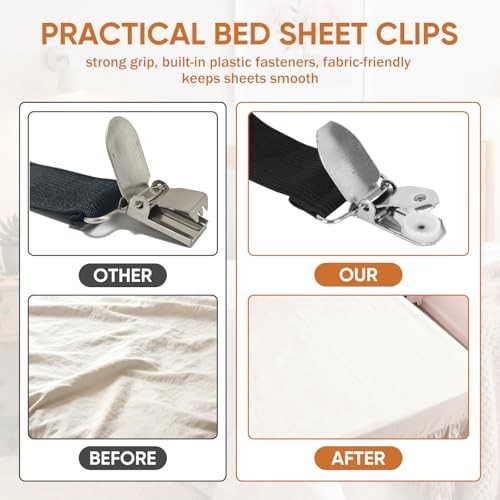 Bed Sheet Holder Straps, 2Pcs Elastic Adjustable Bed Sheet Grippers,Fitted