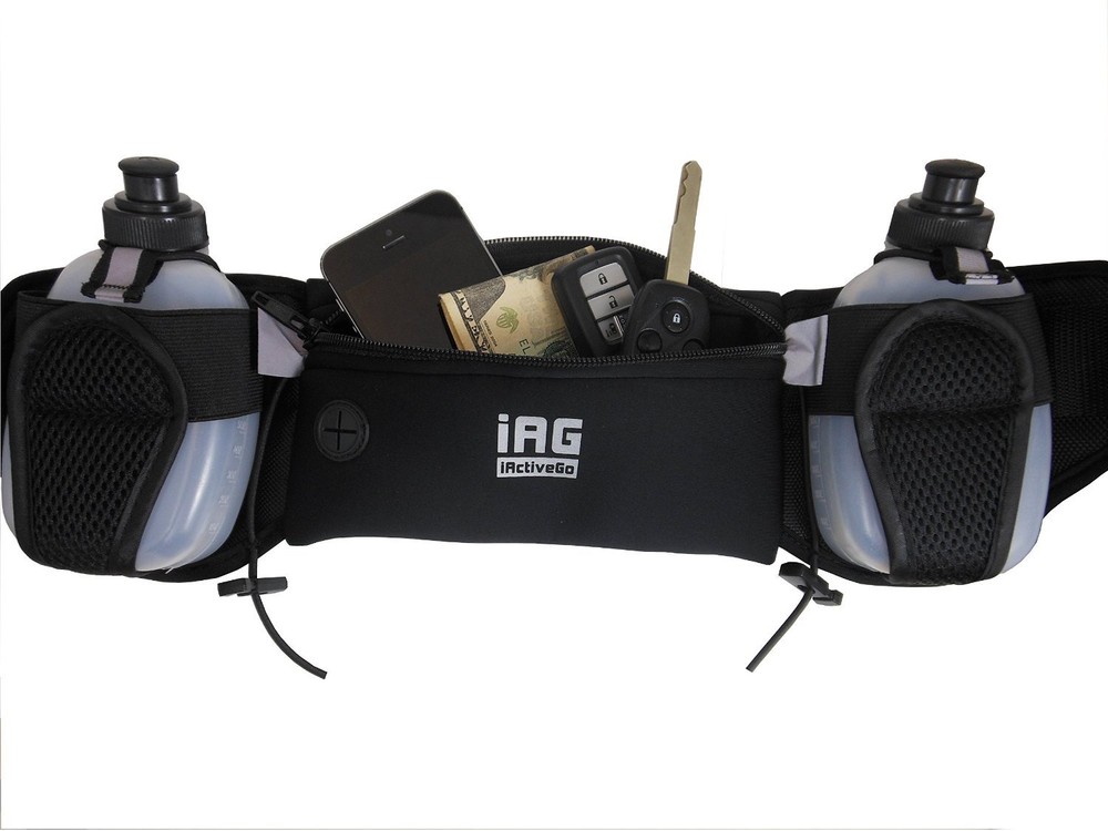 iACTIVEGO Running Belt: (2) Leak-Free Hydration Bottles-Adjustable Belt