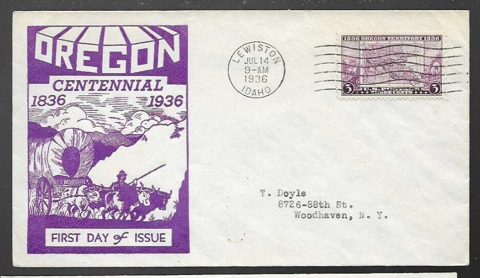 1936 OREGON CENTENARY #783 LEWISTON IDAHO   DYER CACHET FDC