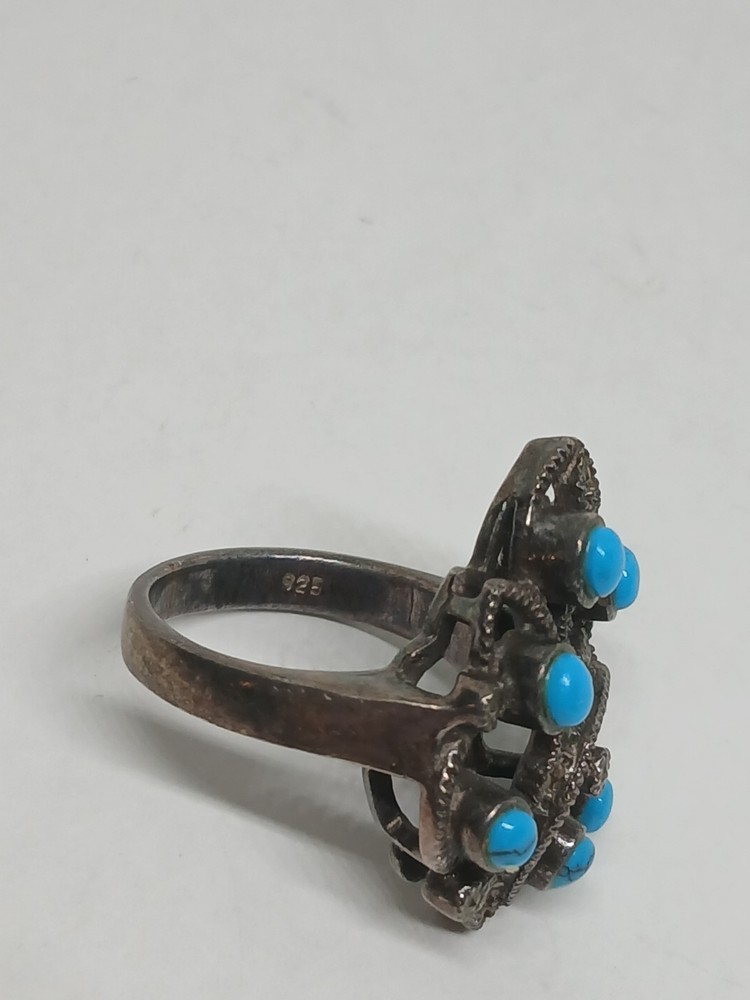 Sterling Silver Turquoise Cluster Ring Size 6.25