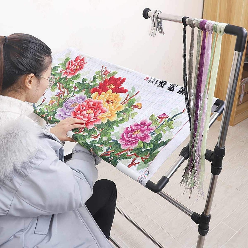 Needlework Floor Frame, Adjustable Cross Stitch Craft Stand, Standing Embroid...