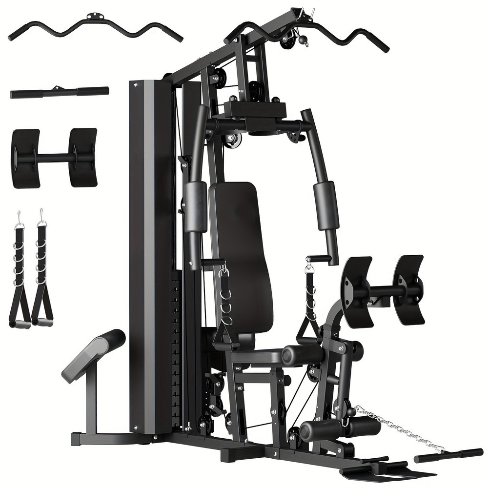 Home Gym Station 150LBS Weight Stack Multi-Function Workout Machine Body Buildin