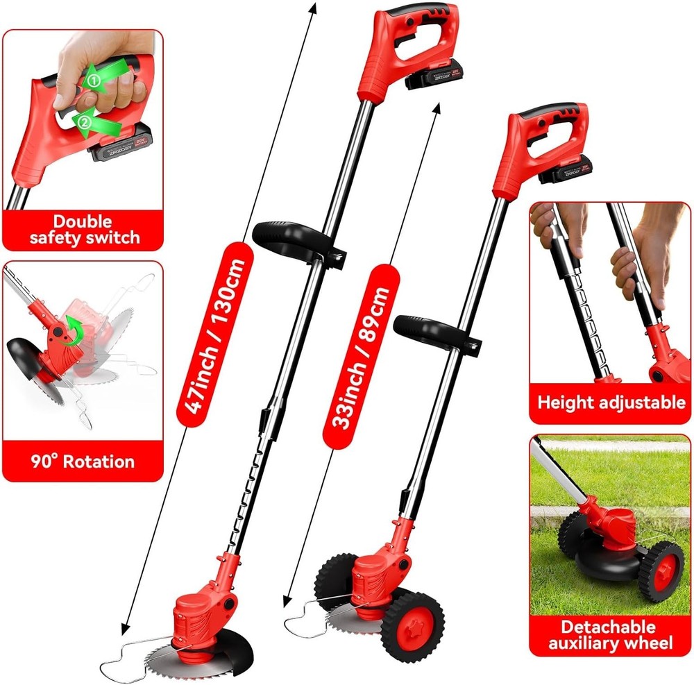 Electric Cordless Grass String Trimmer Lawn Edger Weed Wacker Cutter + 2 Battery