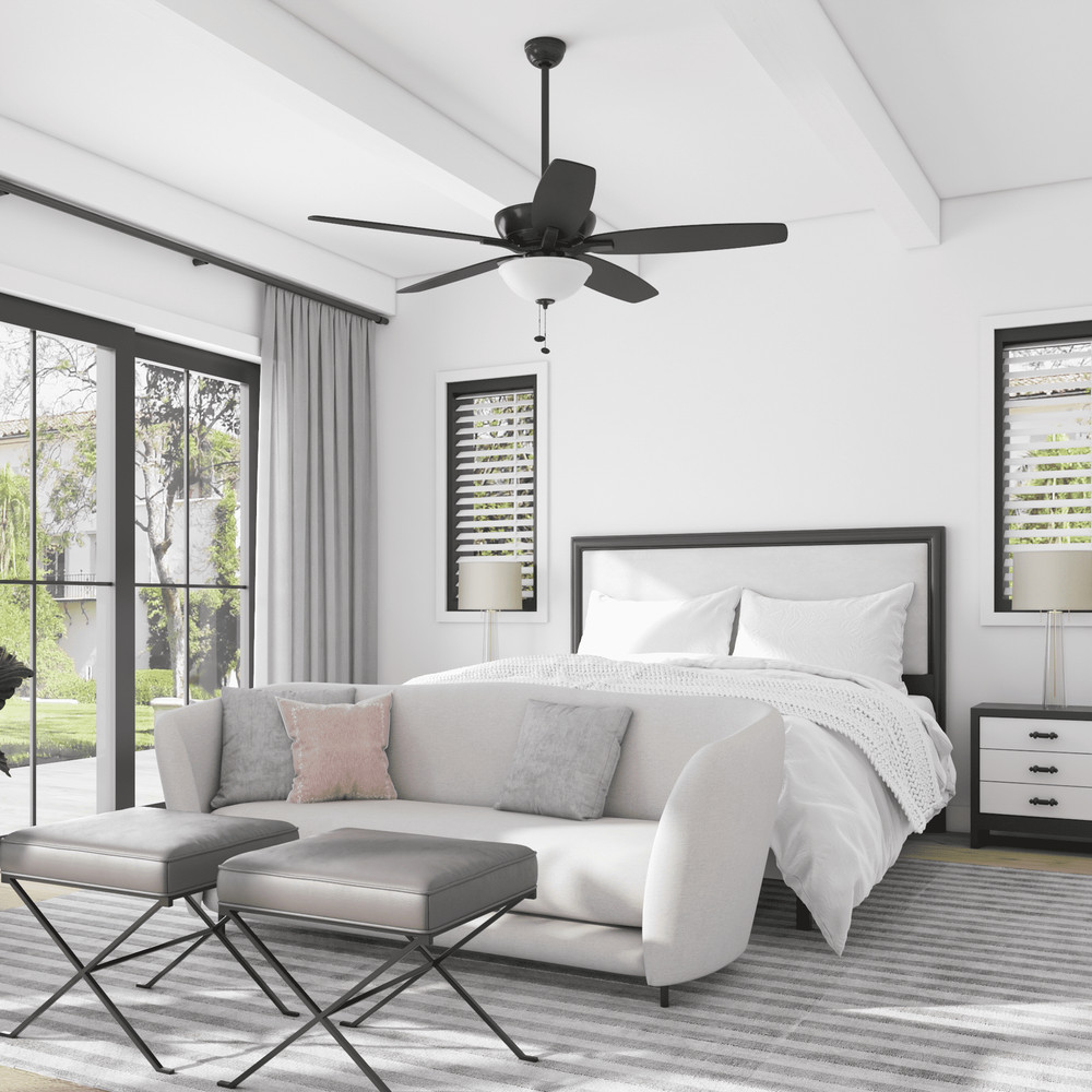 60" Black Ceiling Fan with Light, 5 Blades, Reverse Airflow, Pull Chain Control