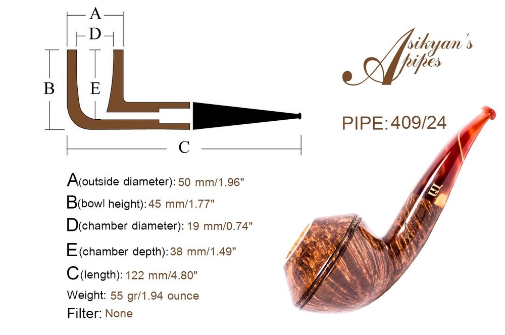 Asikyan Pipe #409/24 Rhodesian Smooth Hand Made