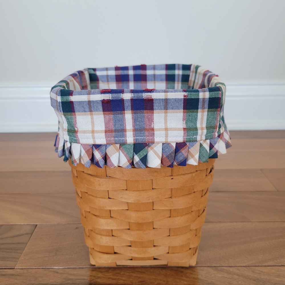 Longaberger Medium Spoon Basket Vintage 1997, Blue Plaid liner (Threadbare)
