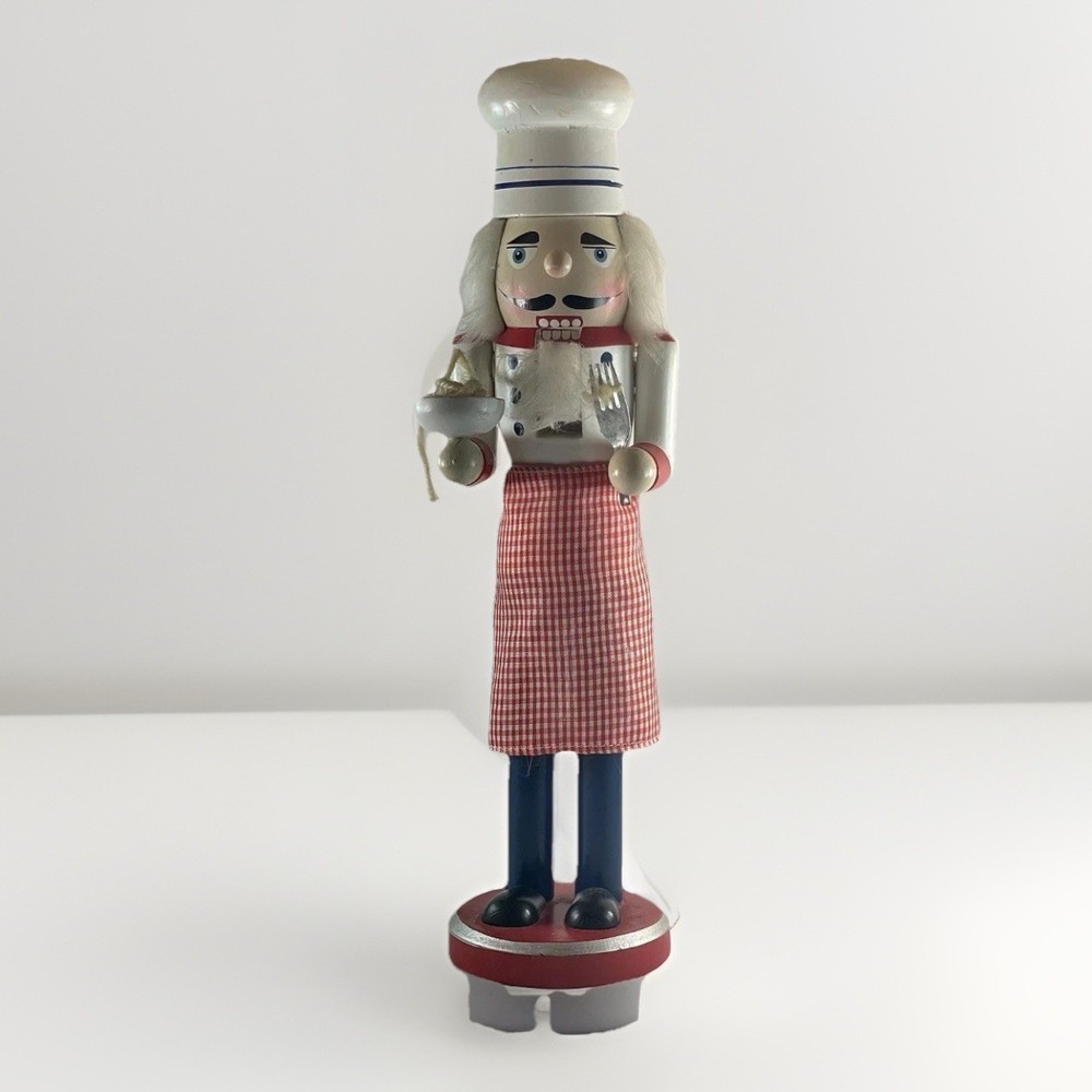 VTG. CHRISTMAS NUTCRACKER Chef  - Red/White Apron with Spaghetti /Fork 14"