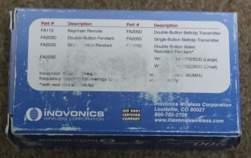 Inovonics Wireless Pendant Transmitter FA204