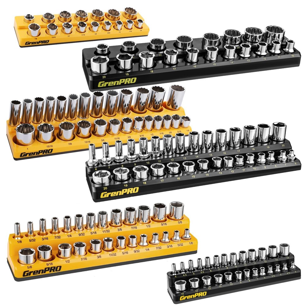 Socket Organizer for Tool Box Drawer, 6pc 143 Metric & SAE Magnetic Socket Ho...