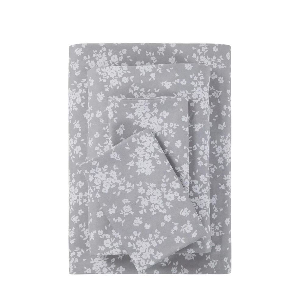 Mainstays Super Soft Recycled Brushed Microfiber Bed Sheet Set, Queen, Grey Flor