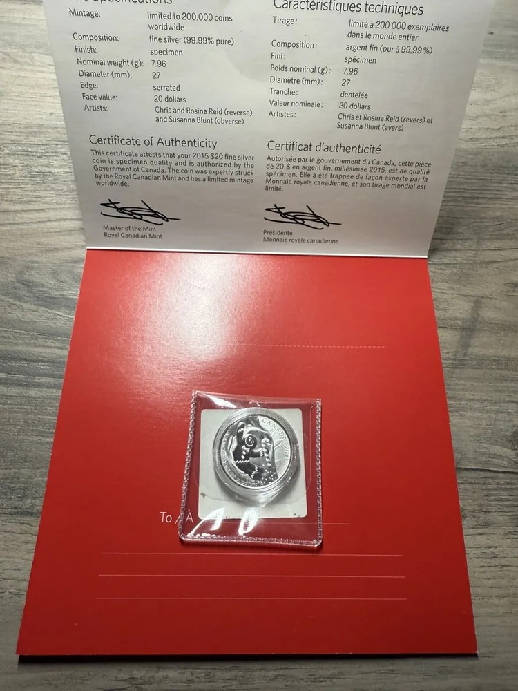 2015 CANADA $20 GINGERBREAD MAN SILVER COIN