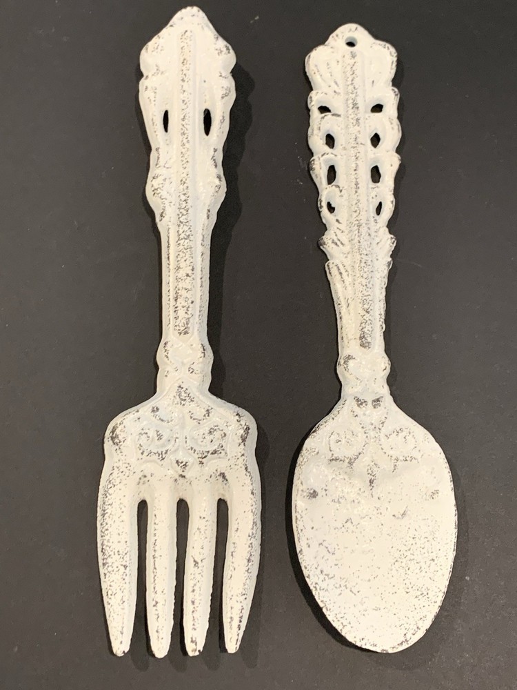 Rustic Farm  Kitchen Decor Cast Iron Fork & Spoon  Wall Hanging Decor - 11"