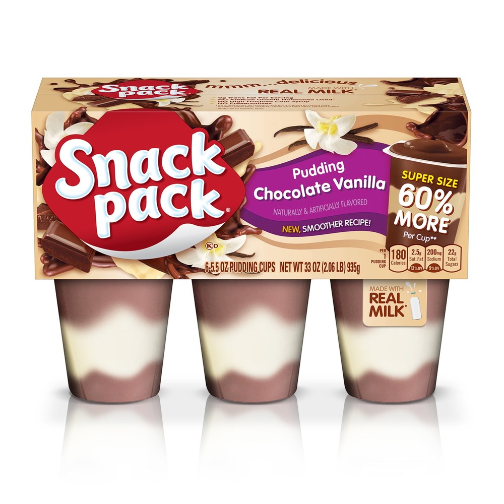 (4 pack) Snack Pack Chocolate Vanilla Flavored Pudding, Super Size, 6 Count