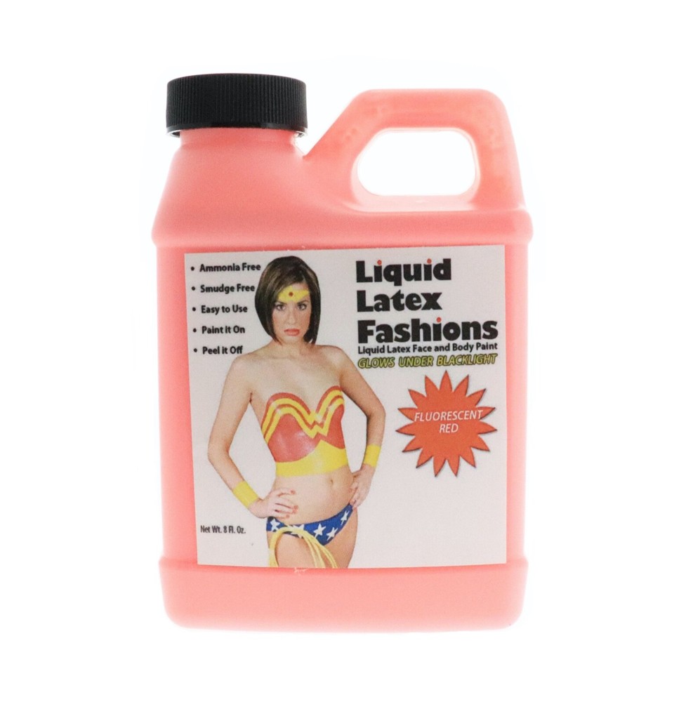 Liquid Latex - Fluorescent Red - 8 Fl Oz, Face and Body Paint, Blacklight