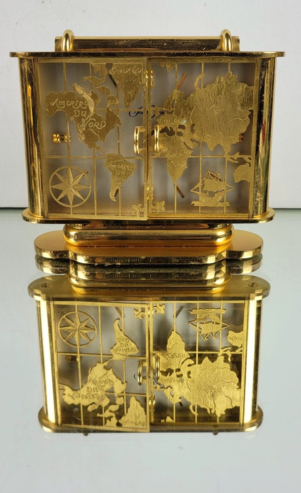 Saint Blaise Gold Tone Mantel Clock World Map Cutout