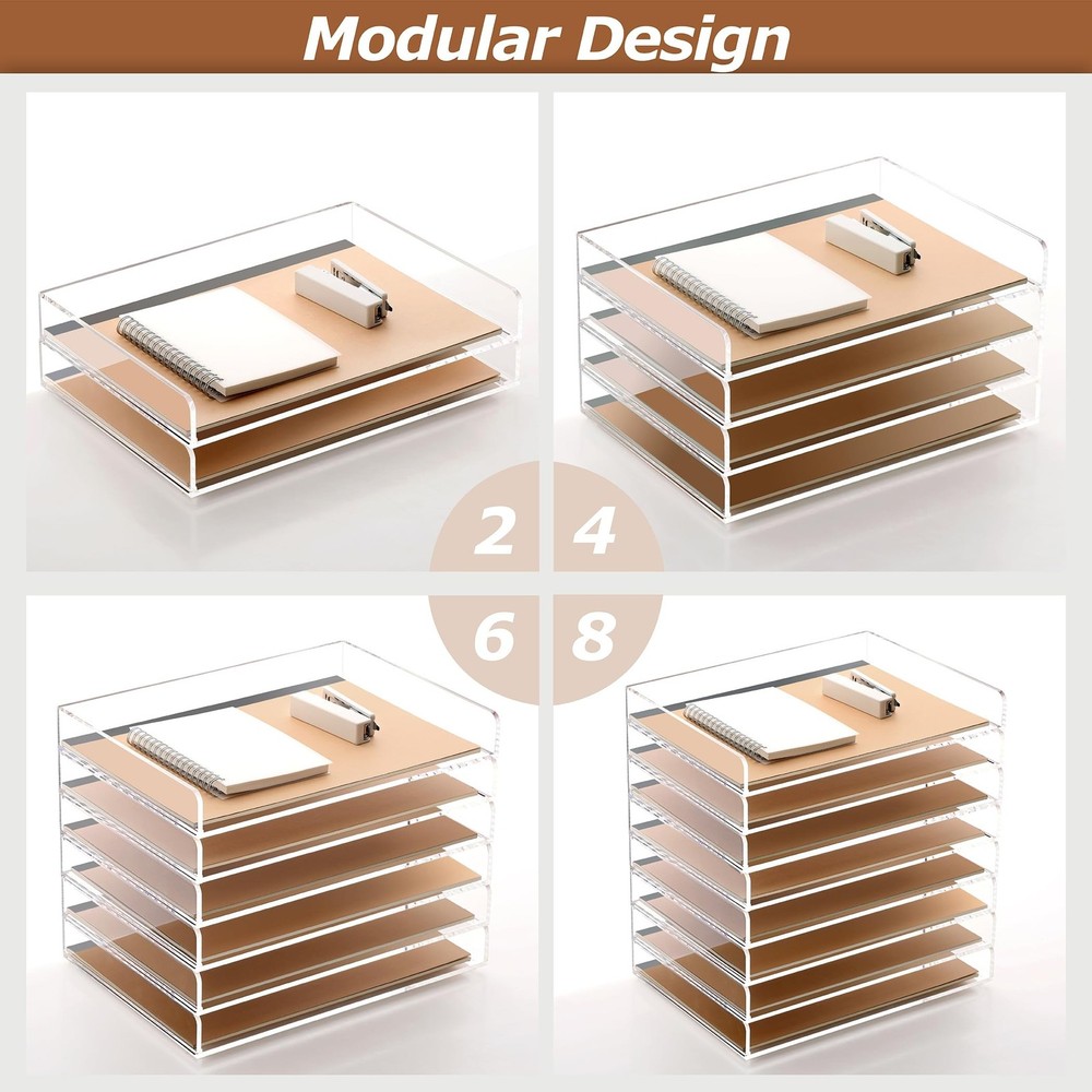 2 Pack- Stackable Paper Letter Tray, A4 File Tray Desk Organizer, Acrylic Des...