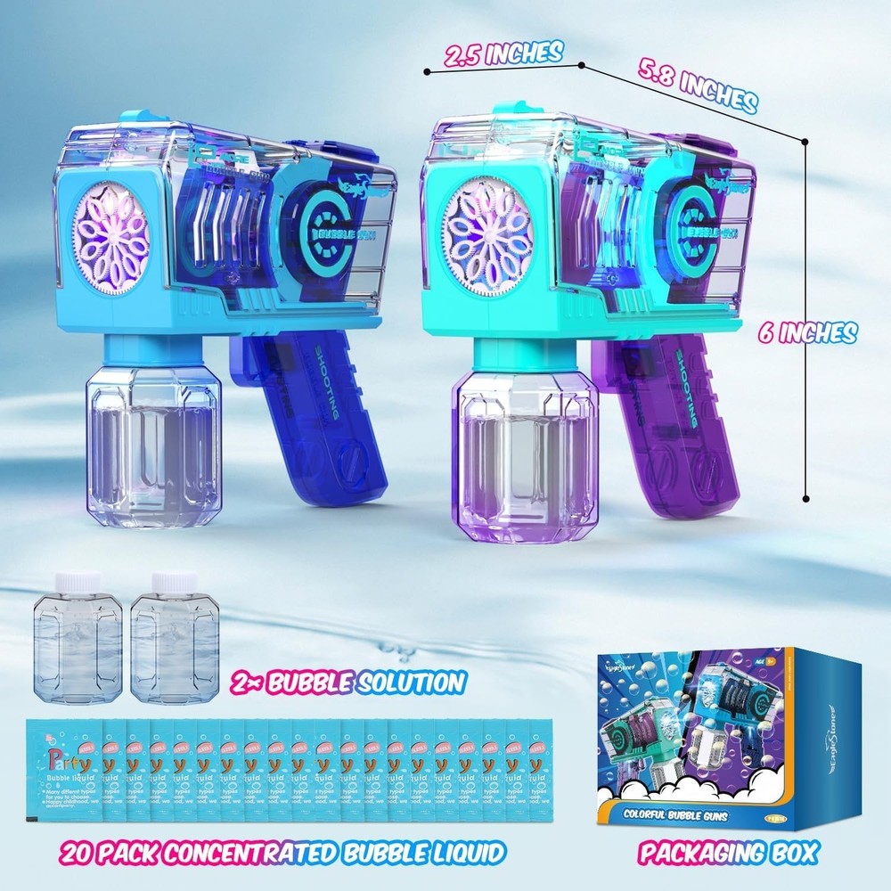 Bubble Gun for Kids 2 Packs, Automatic Bubble Machine, 10-Hole Bubbles Wands ...
