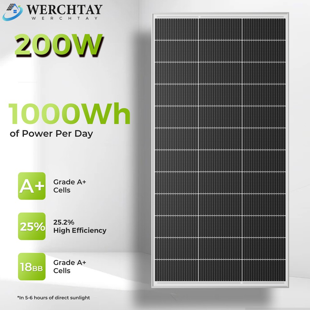 200W Solar Panel Mono 12V Charging Off-Grid Battery Power RV Home Boat Camper US