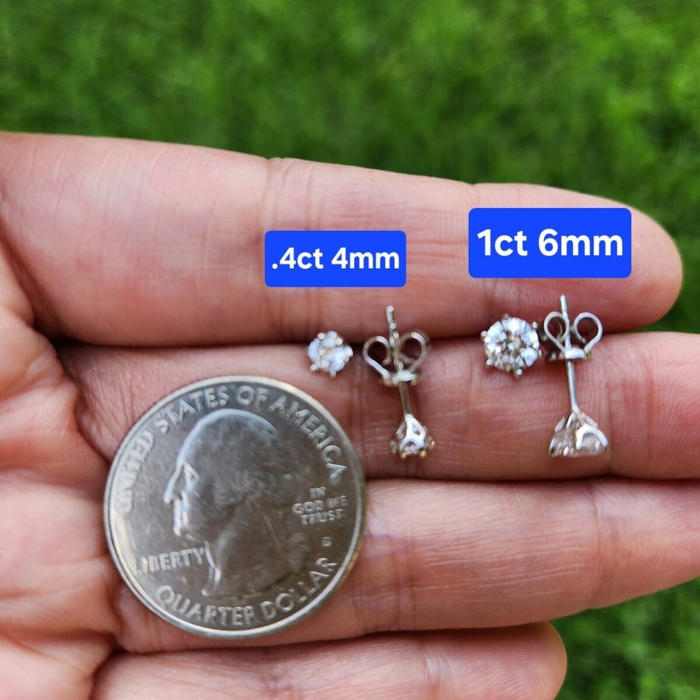 Real Solid 925 Silver 6mm Moissanite 1ct Stud Earrings Push Back Crown Men's