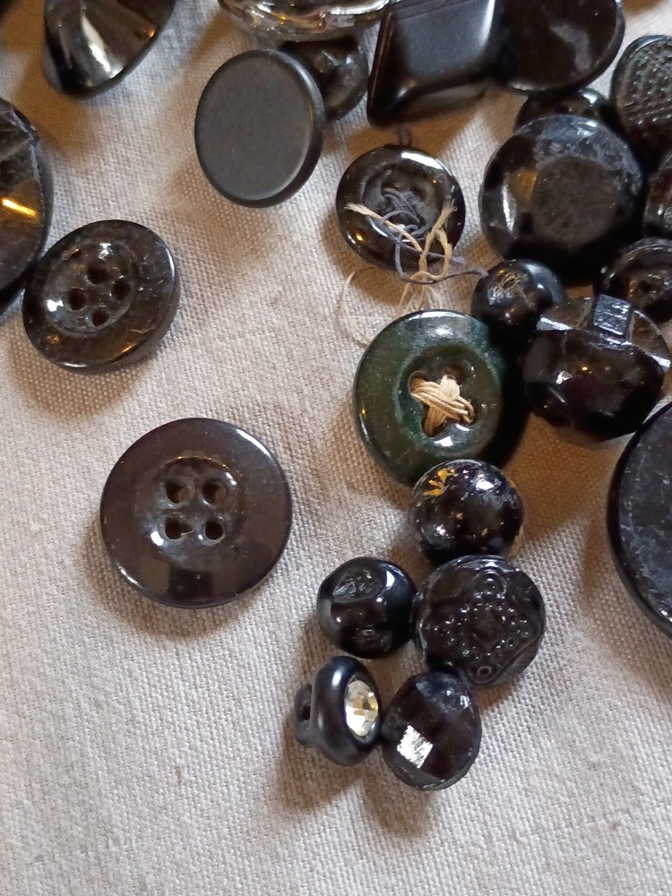 100 + Antique Black Glass Buttons As Is.