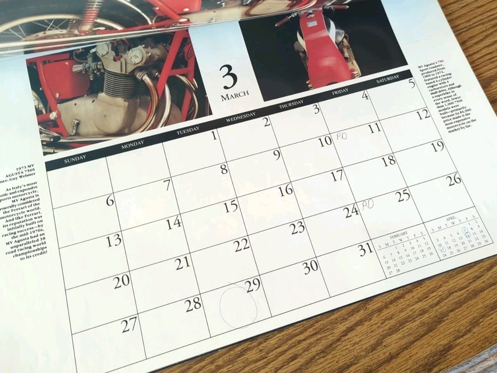Vintage 1994 Motorcycle Classics Calendar