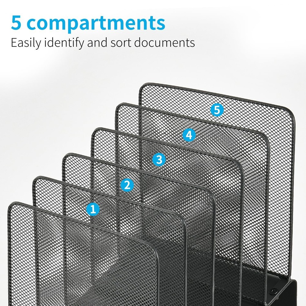 File Organizer for Desk, File Folder Organizer with 5-Section Vertical Rack, ...