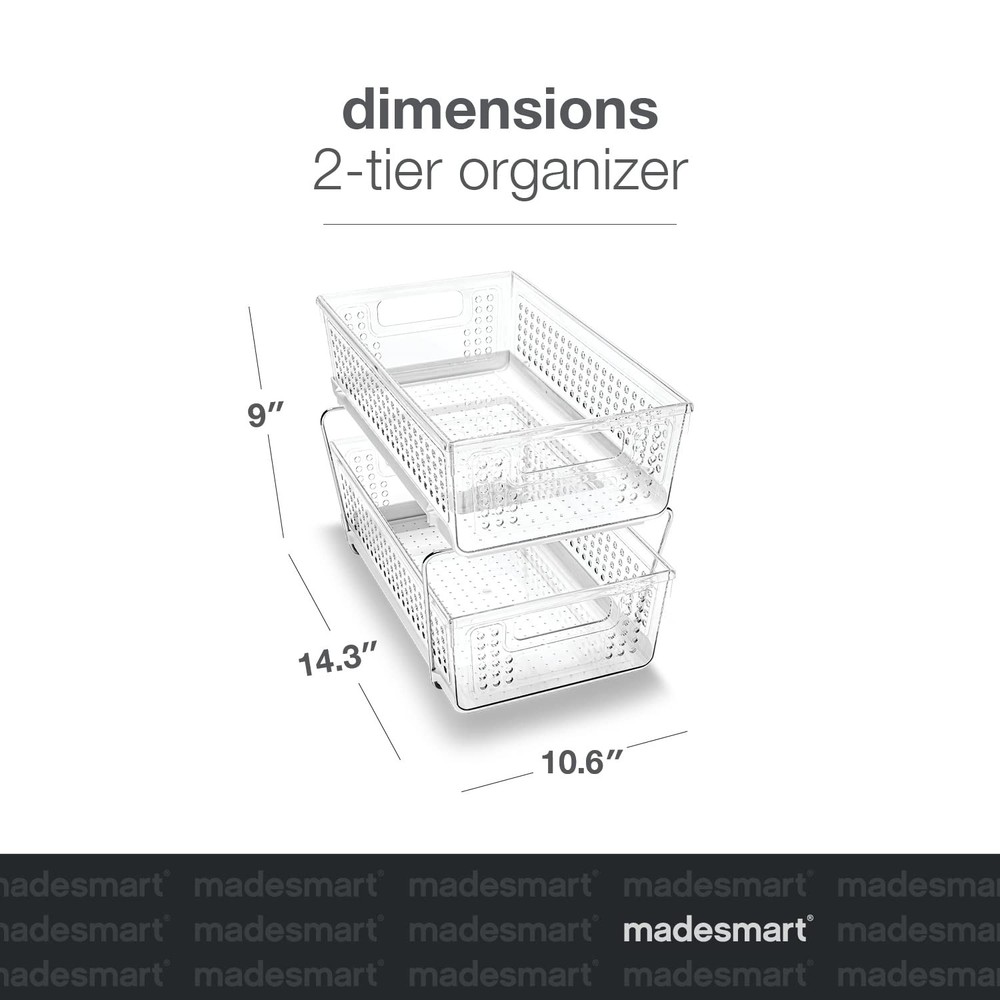 madesmart 2 Tier Organizer, Under Cabinet Storage with Pull Out 1-Pack, Clear