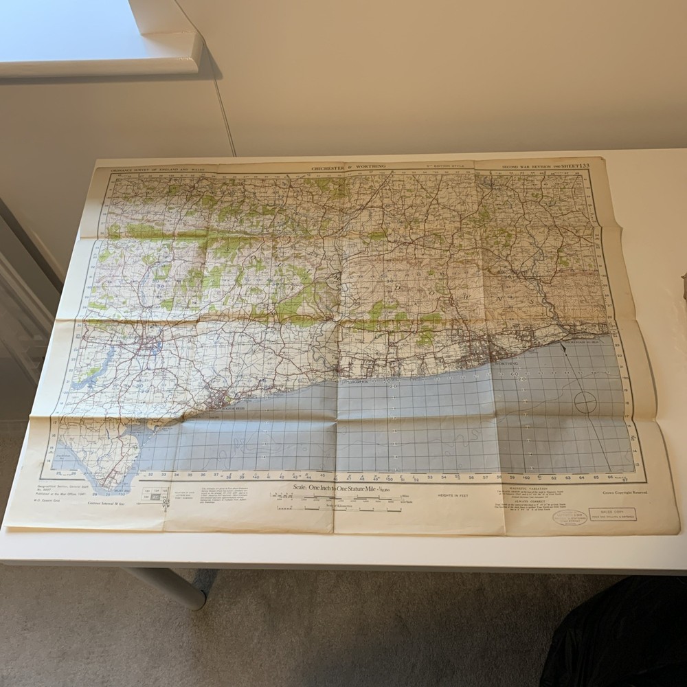 WWII WAR OFFICE ENGLAND CHICHESTER & WORTHING MAP War Office 1941