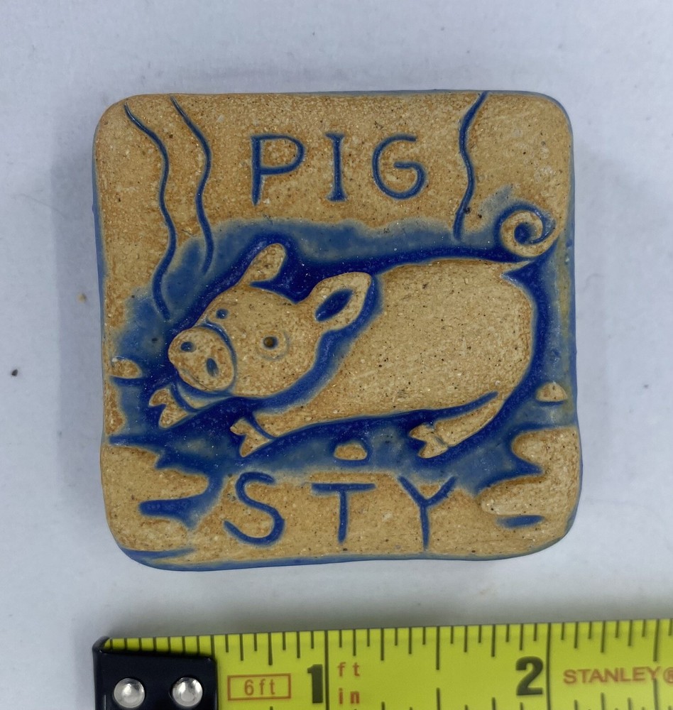 Pig Sty 2x2" Stoneware Art Tile By Gretchen Kramp