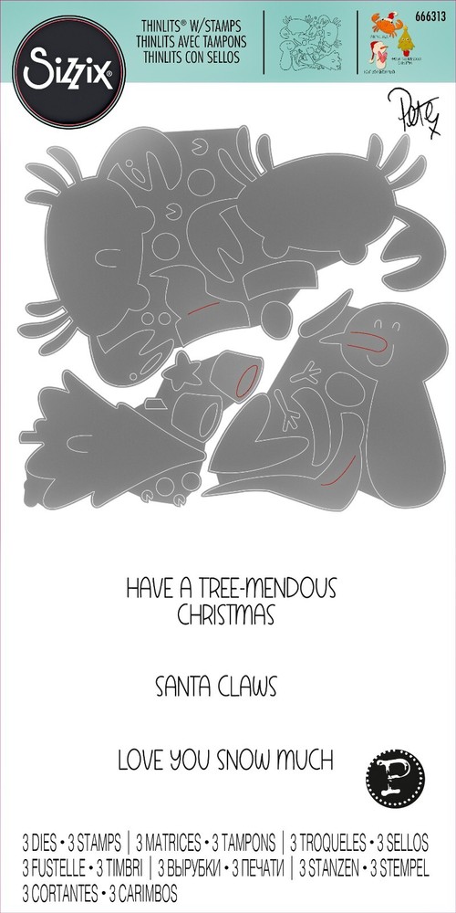 New Retired Sizzix Thinlits Christmas Characters 3pk wStamps #666313 MSRP $14.99