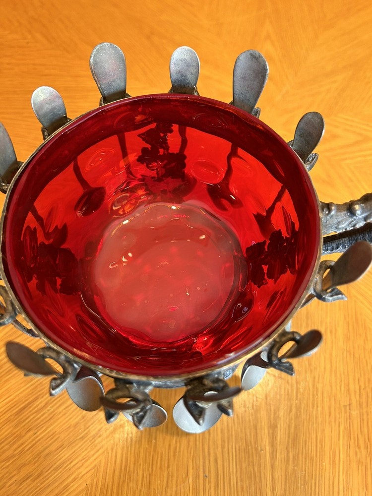 ANTIQUE SUGAR BOWL CRANBERRY THUMBPRINT COMPLETE ORIGINAL