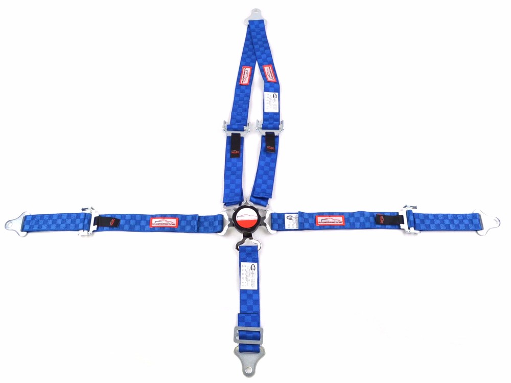JUNIOR RACING HARNESS 5 POINT 2" SFI 16.1 PULL UP LAP V BELT BLUE CHECKERBOARD